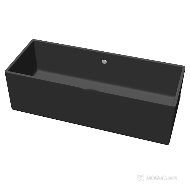 Black Rectangular Freestanding Bathtub With Smooth Surface And Central Drain 3d model 