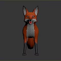 Red Fox 3D Model Standing With Orange Fur White Underbelly Black Legs And Open Mouth