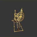 Traditional Wooden Spinning Wheel With Large Wheel And Candle Lamp Design