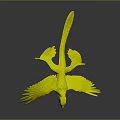 Blue Mythical Flying Creature With Expanded Wings Orange Tail Feathers In Dark Background