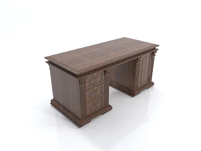 Classic Wooden Desk With Carved Details And Drawers For Home Office 3d model