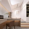 Modern Tatami Bedroom Interior With Built in Desk Storage Cabinets And Warm Lighting