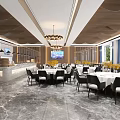 Modern Restaurant Interior With Marble Counter Food Displays Bread Baskets Large Windows And Pendant Lights