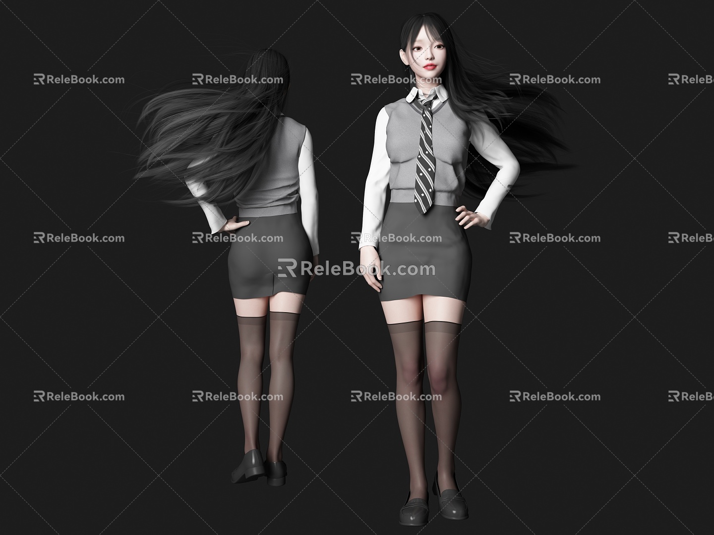 modern woman beauty figure jk school uniform girl miniskirt figure silk stockings figure long hair beauty jk beauty uniform campus goddess 3d model