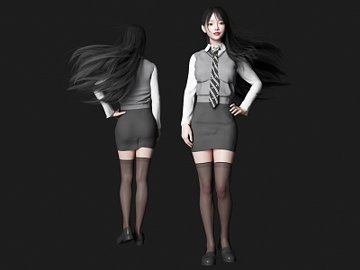 modern woman beauty figure jk school uniform girl miniskirt figure silk stockings figure long hair beauty jk beauty uniform campus goddess 3d model