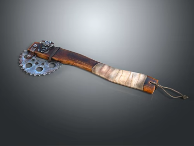 Handcrafted Serrated Weapon With Wooden Handle Leather Wrapped Grip And Rope Tassel 3d model