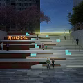 Stone Wood Terrace Steps With Seating Green Plants In Commercial Complex Public Space