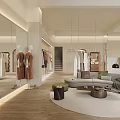 Modern Clothing Store Interior With Hanging Clothes Sofa Mirror And Green Plant