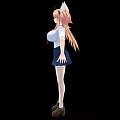 Game Movie Character With Pink Hair Horns White Shirt Red Tie Blue Skirt