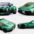 Green Sports Car With Modern Design Shown From Multiple Angles