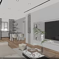 Modern TV Background Cabinet Design With Large Screen Storage Shelves And LED Strip Lighting