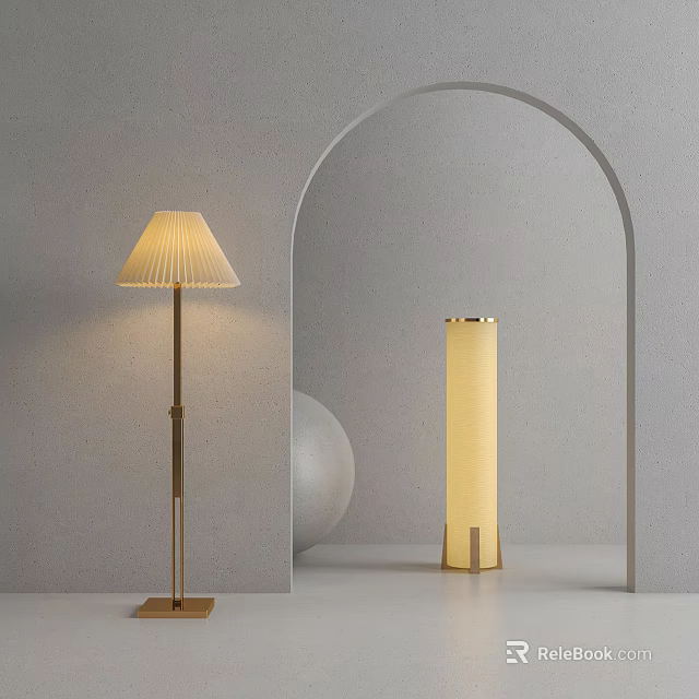 Modern Floor Lamps With Pleated Shade And Cylindrical Design In Minimalist Interior 3d model 