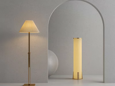 Modern Floor Lamps With Pleated Shade And Cylindrical Design In Minimalist Interior 3d model