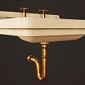 White Square Ceramic Washbasin with Two Brass Faucets Brush and Soap