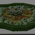 Green Shrub Border In Octagonal Shape With White Red Yellow Flowers In Center