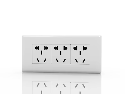 Modern White Three Socket Electrical Outlet Panel for Household Daily Use 3d model