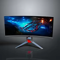 Curved Gaming Monitor With Immersive Gaming Scene And White Stand Design