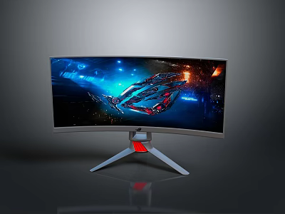 Curved Gaming Monitor With Immersive Gaming Scene And White Stand Design 3d model