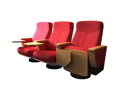Red Ergonomic Office Chairs With Wooden Armrests And Foldable Tray Tables 3d model