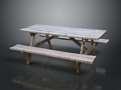 Outdoor Public Wooden Picnic Table With Attached Benches For Park Area Use 3d model