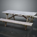 Outdoor Public Wooden Picnic Table With Attached Benches For Park Area Use