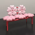 Pink Cherry Blossom Shaped Bench With Petal Backrest And Red Frame Design 3d model