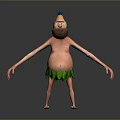 Animated Game Movie Character With Brown Beard Blue Top Green Leaf Shorts on Gray Background