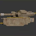 Detailed Golden Tank Model with Cannon Tracks and Metallic Armor on Reflective Surface