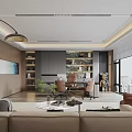Modern Office Interior With Open Space Wooden Walls Large Windows Bookshelves Sofa And Plants