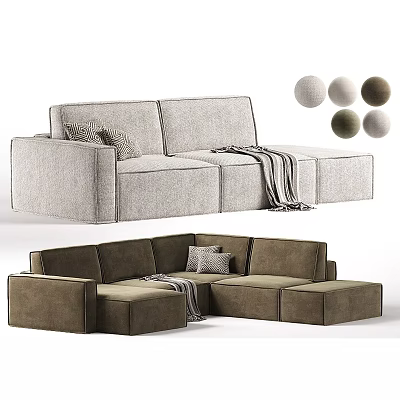 Modern Sectional Sofa with Accent Pillows and Cozy Throw Blanket in Neutral Tones 3d model