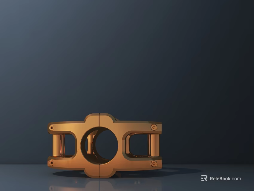 Shiny Golden Metal Component for Commercial Equipment Featuring Circular Holes and Symmetrical Design 3d model 