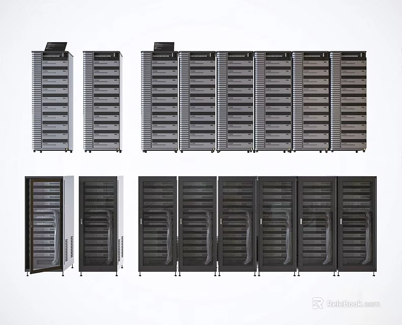 Modern Computer Server Racks With Multiple Black Units And Exterior Design 3d model