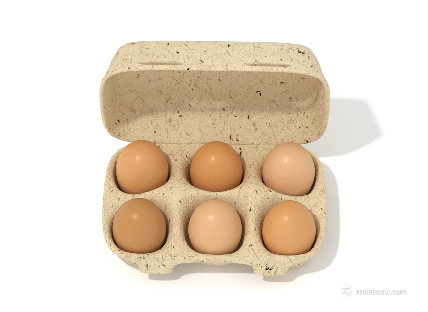 Chicken Eggs In Open Paper Carton Showing Six Brown Fresh Eggs 3d model 