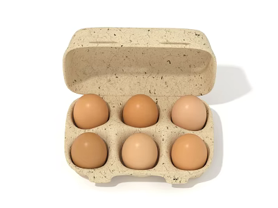 Chicken Eggs In Open Paper Carton Showing Six Brown Fresh Eggs 3d model
