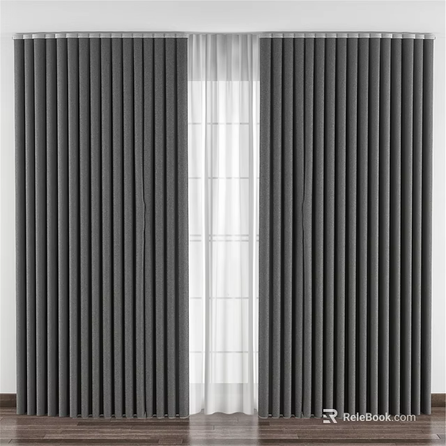 Gray Curtains With White Sheer Layer For Modern Home Window Decor 3d model 