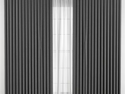 Gray Curtains With White Sheer Layer For Modern Home Window Decor 3d model