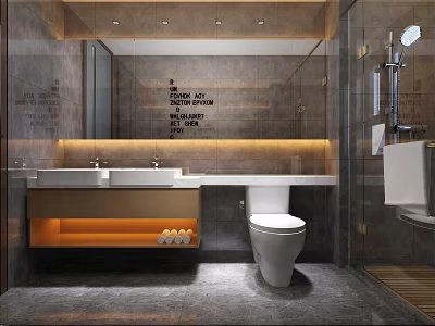 Modern Bathroom Interior Design With Large Mirror Vanity Sink Toilet And Shower Area 3d model