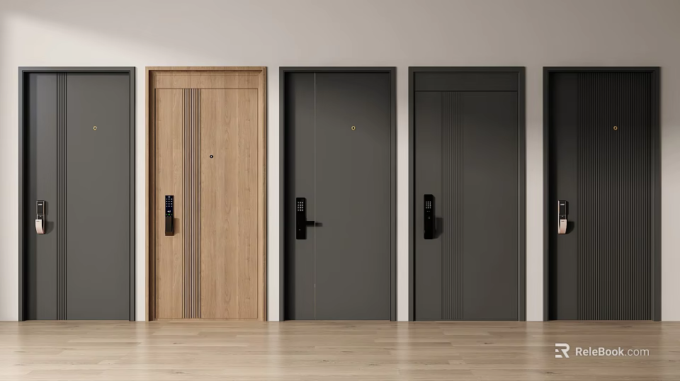 Security Doors with Multiple Designs Wooden and Gray Finishes for Modern Homes 3d model