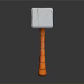 Square Metal Head Hammer With Cracked Design And Orange Textured Handle 3D Render
