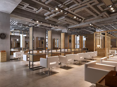 Modern Hair Salon Interior Design With White Styling Chairs Mirrors Ceiling Lights And Spacious Layout 3d model