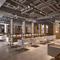 Modern Hair Salon Interior Design With White Styling Chairs Mirrors Ceiling Lights And Spacious Layout