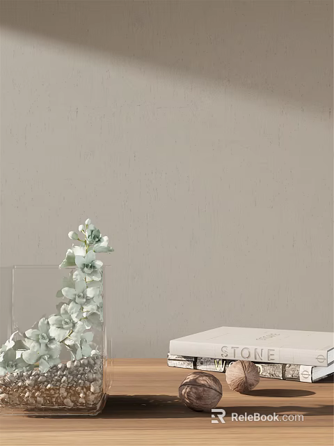 Elegant Decorative Ornament Set with Transparent Vase White Light Green Flowers and White Box 3d model 