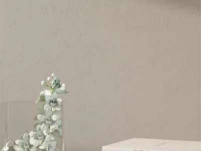 Elegant Decorative Ornament Set with Transparent Vase White Light Green Flowers and White Box 3d model