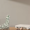 Elegant Decorative Ornament Set with Transparent Vase White Light Green Flowers and White Box