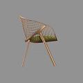 Modern Leisure Chair With Metal Mesh Backrest Green Padded Seat And Wooden Legs