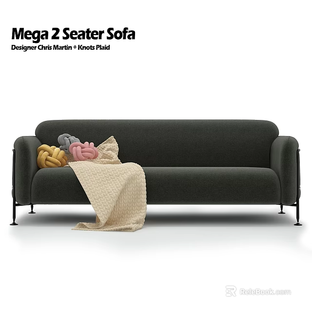 Dark Green Sofa With Colorful Cushions And Beige Blanket In Modern Interior 3d model 