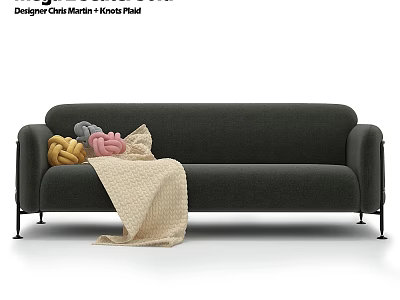 Dark Green Sofa With Colorful Cushions And Beige Blanket In Modern Interior 3d model