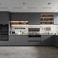 Modern Kitchen With Gray Cabinets Stainless Steel Appliances And Marble Countertop Built in Design Layout