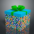 Colorful Patterned Gift Box With Blue Lid And Green Bow For Daily Use
