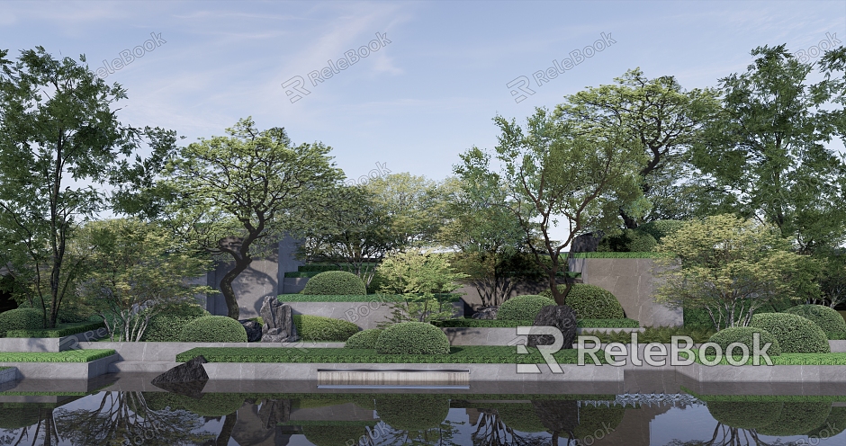 Modern garden landscape tree pool rockery model